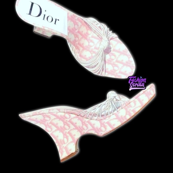 Dior Shoes - DIOR Vintage John Galliano Pink White Monogram Logo Trotter Platform Sandal Heel